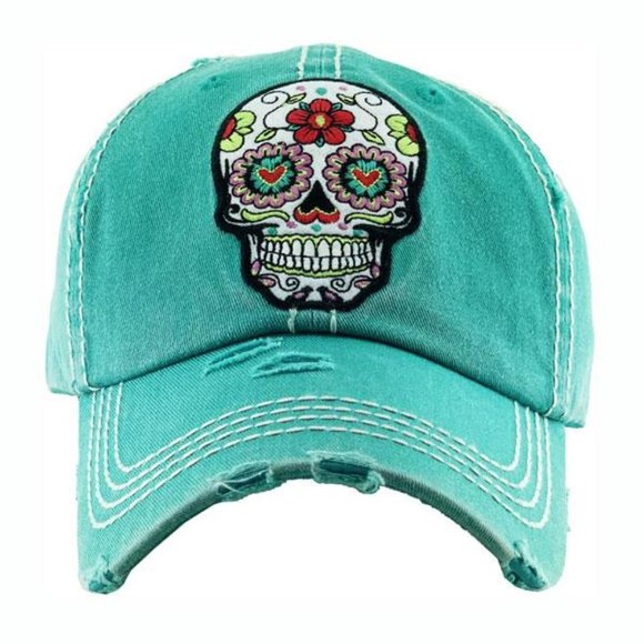 Accessories - New! Sugar Skull Turquoise Vintage Style Ball Cap